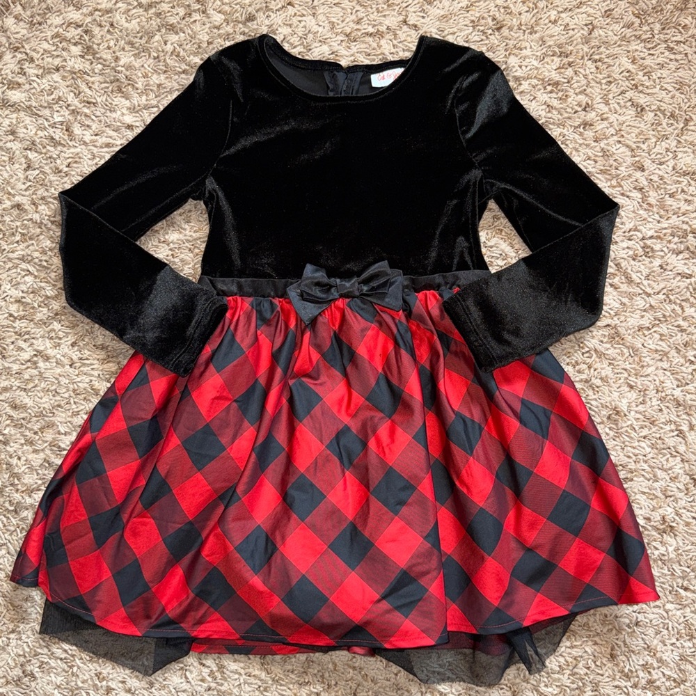 5t girls buffalo plaid long sleeve tulle dress.